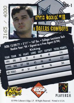 1996 Collector's Edge - Cowboybilia Autographs #DCA-1 Chris Boniol Back