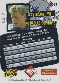1996 Collector's Edge - Cowboybilia Autographs #DCA-23 Troy Aikman Back