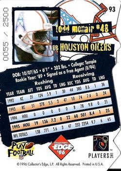 1996 Collector's Edge - Die Cuts #93 Todd McNair Back