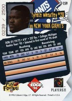 1996 Collector's Edge - Die Cuts #159 Tyrone Wheatley Back