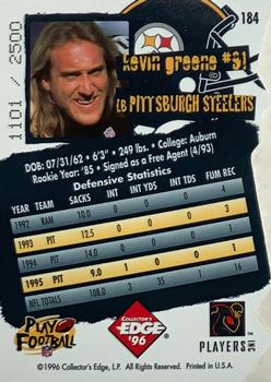 1996 Collector's Edge - Die Cuts #184 Kevin Greene Back