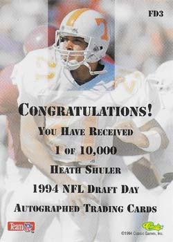1994 Classic NFL Draft - Autographs #FD3 Heath Shuler Back