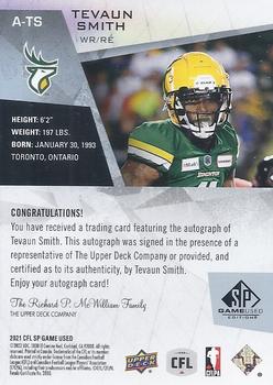 2021 SP Game Used CFL - Autographs #A-TS Tevaun Smith Back
