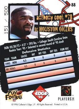 1996 Collector's Edge - Holofoil #88 Anthony Cook Back