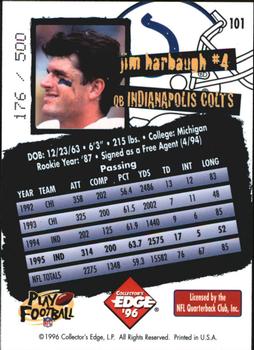 1996 Collector's Edge - Holofoil #101 Jim Harbaugh Back