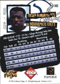 1996 Collector's Edge - Holofoil #102 Ronald Humphrey Back