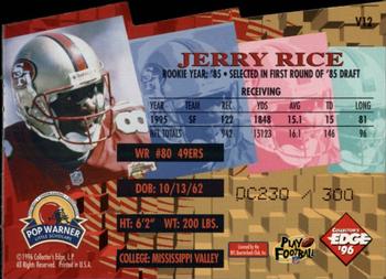 1996 Collector's Edge Advantage - Edge Video Shop at Home Die Cut #V12 Jerry Rice Back