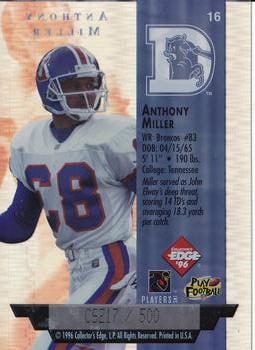 1996 Collector's Edge President's Reserve - Air Force One Collector Series (CS) #16 Anthony Miller Back