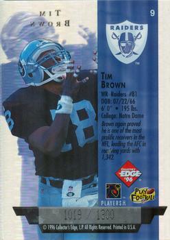 1996 Collector's Edge President's Reserve - Air Force One Jumbos #9 Tim Brown Back