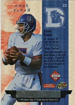 1996 Collector's Edge President's Reserve - Air Force One Jumbos #22 John Elway Back