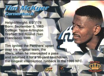 1996 Pacific - Blue #63 Tim McKyer Back