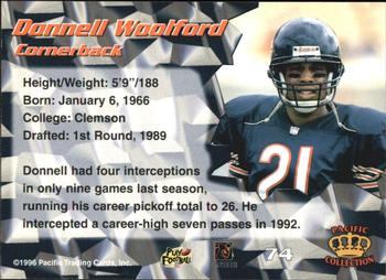 1996 Pacific - Blue #74 Donnell Woolford Back