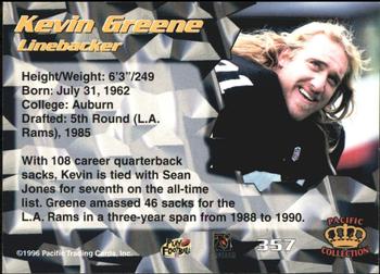 1996 Pacific - Blue #357 Kevin Greene Back