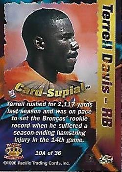 1996 Pacific - Card-Supials Small #10A Terrell Davis Back