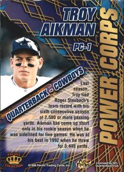 1996 Pacific - Power Corps #PC-1 Troy Aikman Back