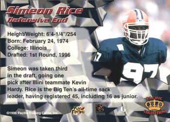 1996 Pacific - Red #6 Simeon Rice Back