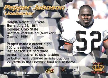 1996 Pacific - Red #41 Pepper Johnson Back