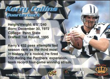1996 Pacific - Red #71 Kerry Collins Back