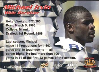 1996 Pacific - Red #109 Michael Irvin Back