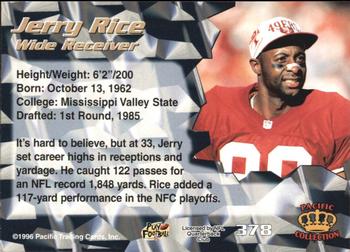 1996 Pacific - Red #378 Jerry Rice Back