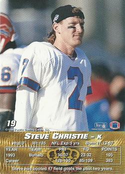 1994 Pacific #19 Steve Christie Back
