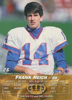 1994 Pacific #26 Frank Reich Back