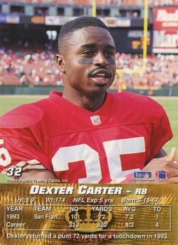 1994 Pacific #32 Dexter Carter Back