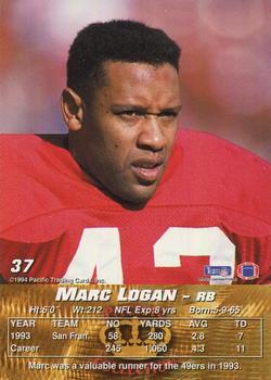 1994 Pacific #37 Marc Logan Back