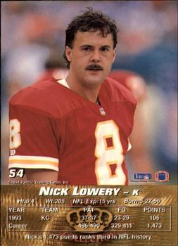 1994 Pacific #54 Nick Lowery Back