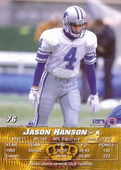 1994 Pacific #76 Jason Hanson Back