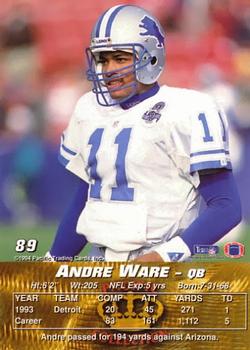 1994 Pacific #89 Andre Ware Back