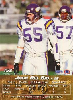 1994 Pacific #152 Jack Del Rio Back