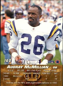 1994 Pacific #160 Audray McMillian Back