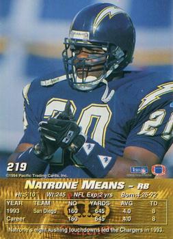 1994 Pacific #219 Natrone Means Back