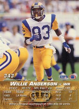 1994 Pacific #343 Willie Anderson Back