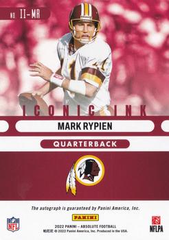 2022 Panini Absolute - Iconic Ink Blue #II-MR Mark Rypien Back