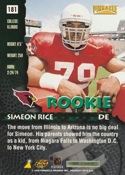1996 Pinnacle - Foil #181 Simeon Rice Back