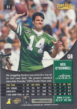 1996 Pinnacle Premium Stock #31 Neil O'Donnell Back