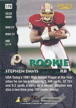 1996 Pinnacle Premium Stock #178 Stephen Davis Back