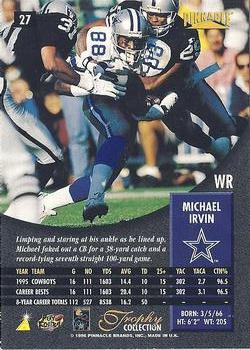 1996 Pinnacle - Trophy Collection #27 Michael Irvin Back