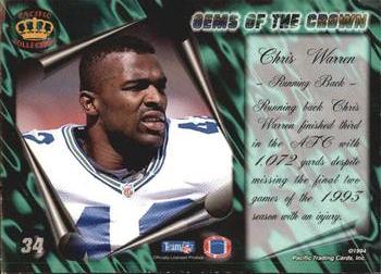 1994 Pacific - Gems of the Crown #34 Chris Warren Back