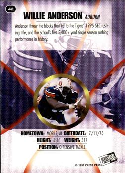 1996 Press Pass - Holofoil #42 Willie Anderson Back