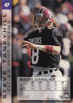 1996 Press Pass Paydirt #47 Steve Taneyhill Back