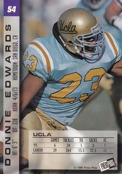 1996 Press Pass Paydirt #54 Donnie Edwards Back