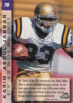 1996 Press Pass Paydirt #70 Karim Abdul-Jabbar Back