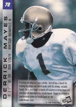 1996 Press Pass Paydirt #72 Derrick Mayes Back