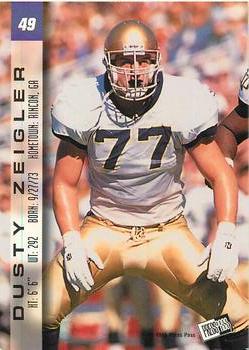 1996 Press Pass Paydirt - Red #49 Dusty Zeigler Back