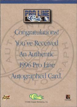 1996 Pro Line - Autographs Blue #NNO Sedric Clark Back