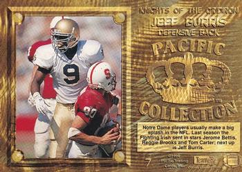 1994 Pacific - Knights of the Gridiron #7 Jeff Burris Back