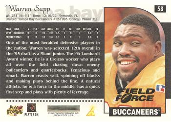 1996 Score - Field Force #58 Warren Sapp Back